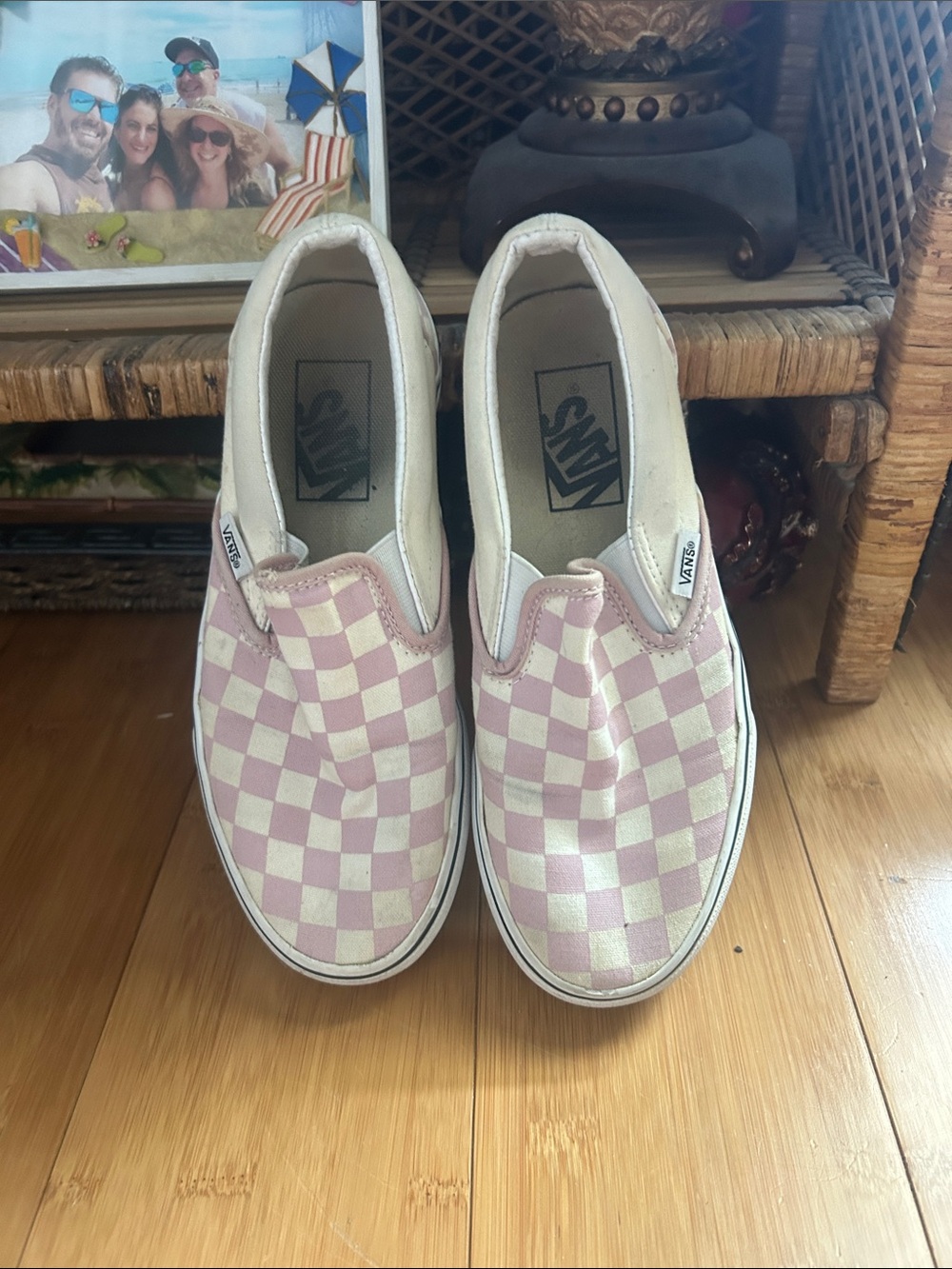 Vans Kids Slip-On Checkerboard Shoes - Light Pink/White